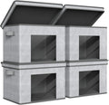 Univivi Fabric Storage Bins with Lids for Closet, 4 Pack, Grey | Fabric Foldable Storage Boxes, Sturdy Collapsible Storage Bins with Clear Window, Storage Bins for Home, Closet, Shelves