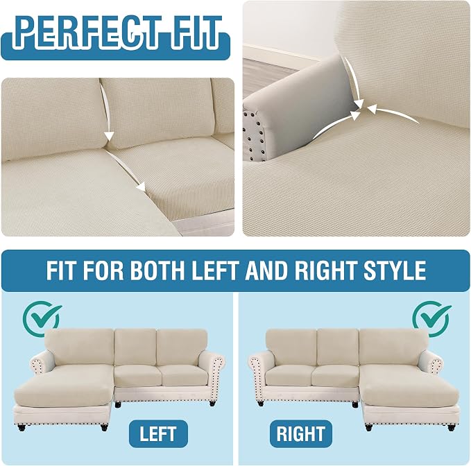 H.VERSAILTEX Sectional Couch Covers 6 Pieces Stretch Sofa Cover for Sectional Sofa Set Separate L Shaped Couch Cover for Both Left/Right Couch (Seat and Back: 1 Chaise + 2 Sofa, Island Fossi)