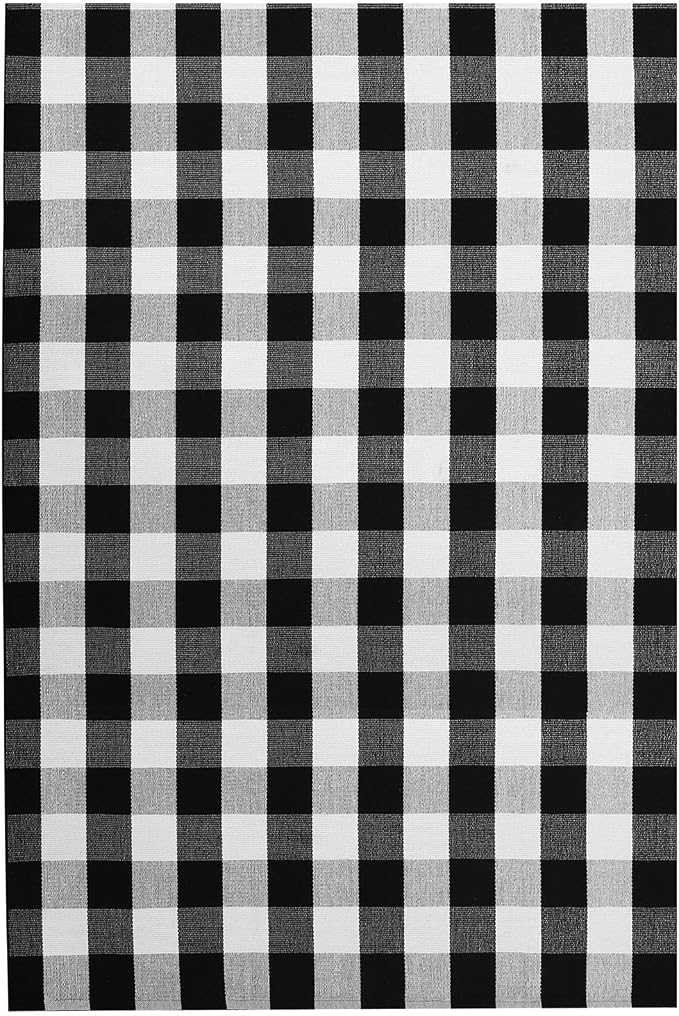 KOZYFLY Buffalo Plaid Area Rug 5x7 Living Room Rug Washable Cotton Black and White Checkered Rugs Outdoor Carpet for Dining Room Bedroom Farmhouse Patio Rugs