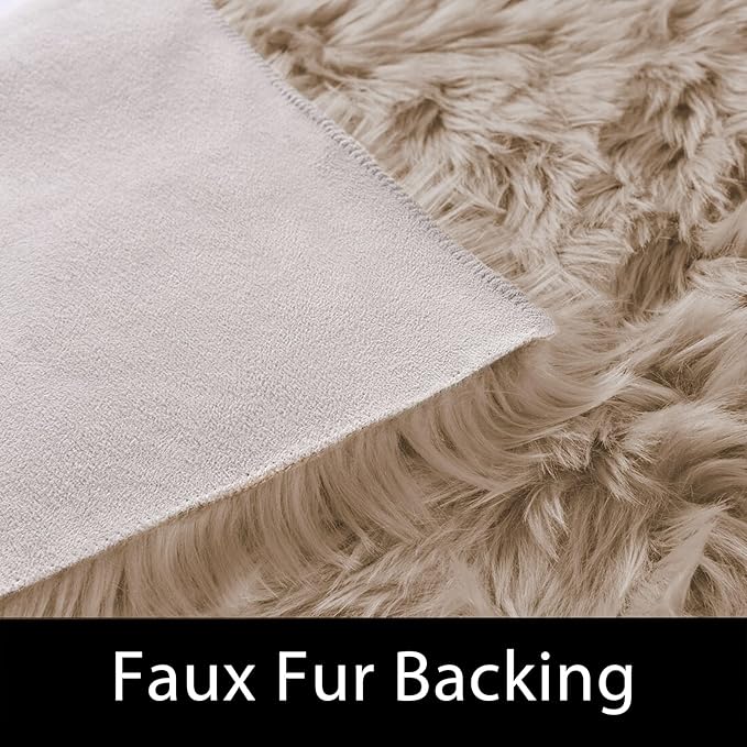 Latepis Shag Area Rug 6.7x10 Light Brown Beige Washable Faux Fur Fuzzy Rugs for Living Room Sheepskin Rugs for Bedroom Room Soft Accent Carpet Home Decor Rectangle