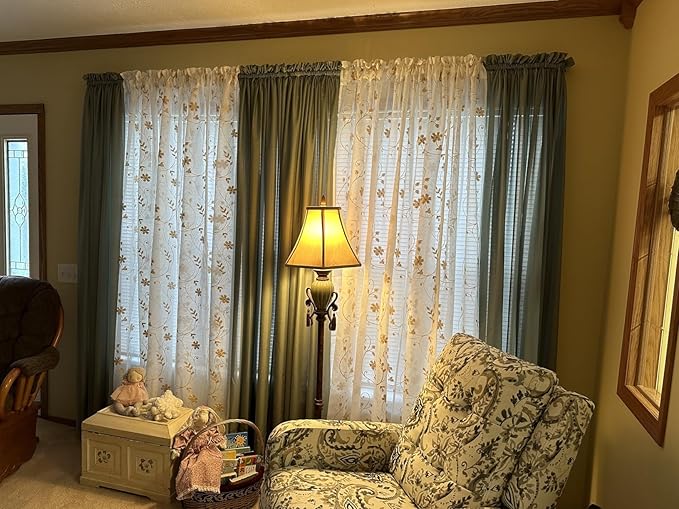 HOMEIDEAS Yellow Sheer Curtains 96 Inches Long 2 Panels Yellow and White - Image 9