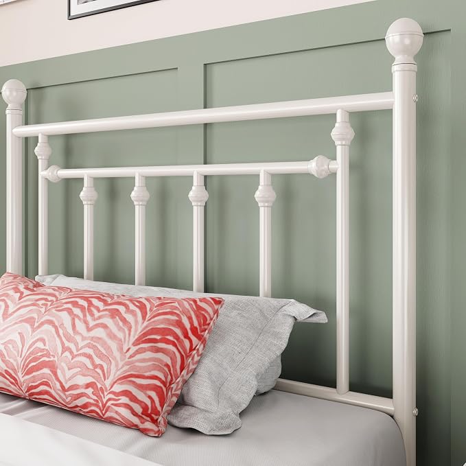 Allewie 14'' Twin Size Metal Platform Bed Frame, Vintage Headboard, White | 45'' Tall Victorian Headboard/Footboard/Mattress Foundation/Under Bed Storage/No Box Spring Needed/Easy Assembly/Noise Free