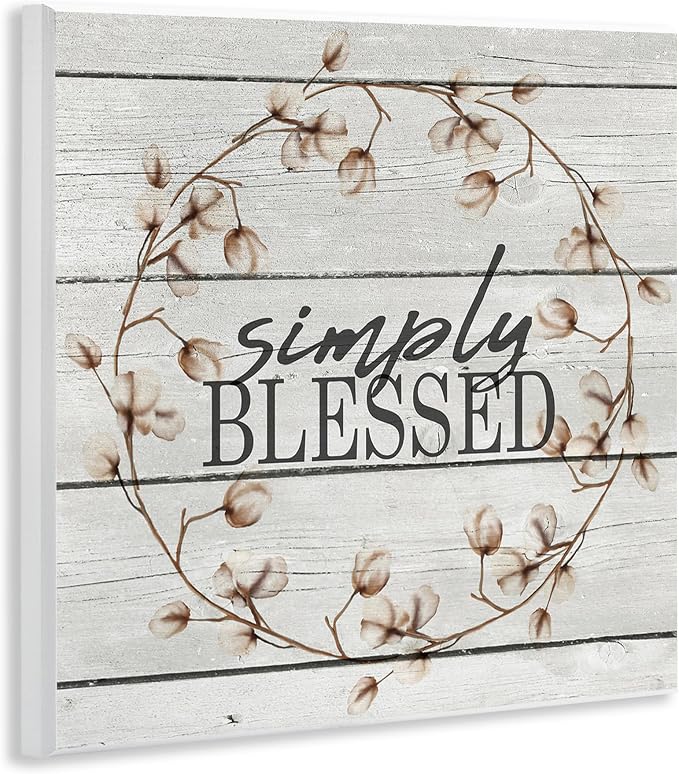 Stupell Industries 'Simply Blessed Rustic Wreath', Wall Plaque Art, 12 x 12 Inches, Easy to Hang and Sturdy, Made in USA, by Kim Allen