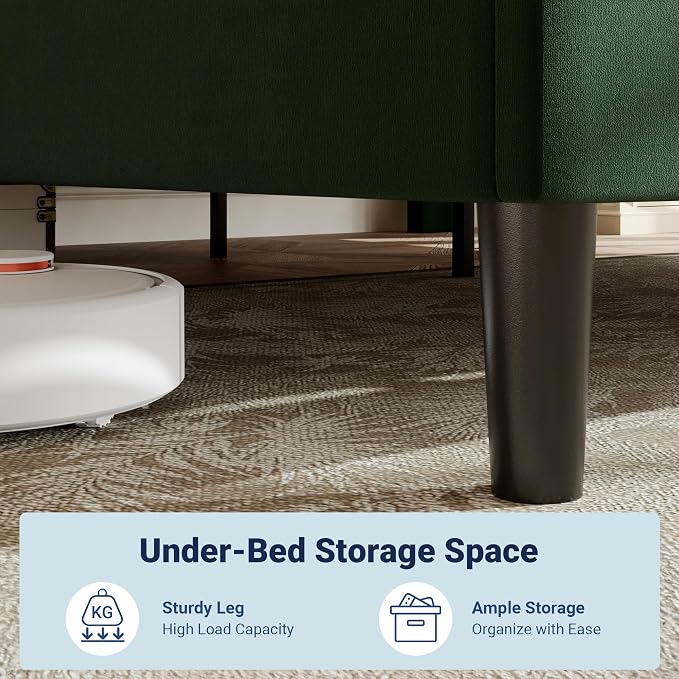 Allewie California King Size Platform Bed Frame with Adjustable Headboard | Plush Velvet Upholstered, Vertical Channel Tufted, Sturdy Wood Slats, No Box Spring Needed, Easy Assembly, Green
