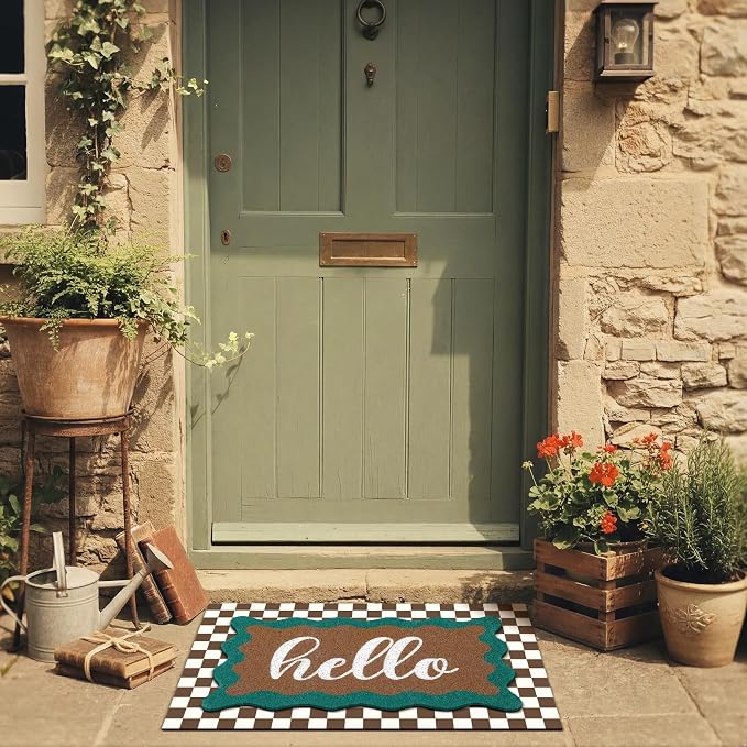 Tinideya 2 Pcs Summer Door Mat Vintage Neutral Welcome Non Slip Coir Mats Brown White Western Floor Layering Doormats Seasonal for Front Porch Entryway Decor