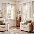jinchan Belrose Linen Curtains for Bedroom Floral Curtains 63 Inch Length Linen Blend Beige Embroidered Drapes Farmhouse Flower Patterned Drapes for Living Room Window Treatments Sets 4 Panels