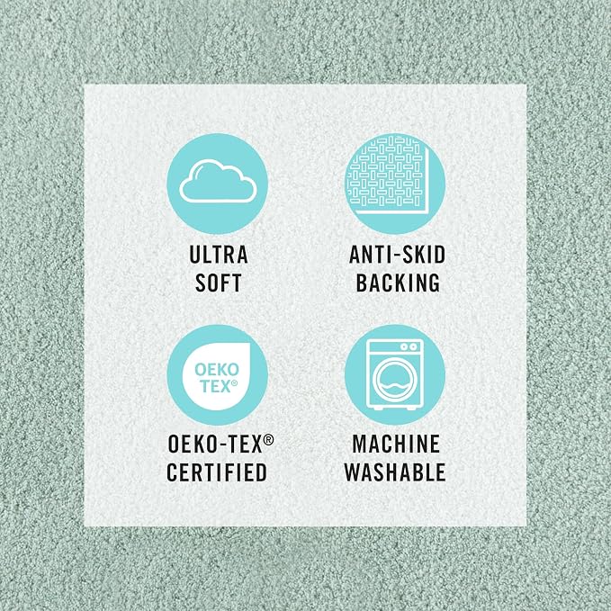MARTHA STEWART Drylon Microfiber Bath Rug - 1 Piece, Ultra Soft Plush, Non-Slip, Thick, Washable Bathroom Rugs, Home Decor Accessories, Household Essentials, Large Bath Mat, 21" x 34", Aqua