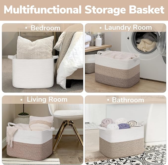 Goodpick 50L Large Woven Blanket Basket, 18" x 14" x 12", Light Brown | Blankets, Pillows & Toys Storage, Decorative Gift Baskets Empty, Living Room & Bedroom Organization, Natural Home Decor