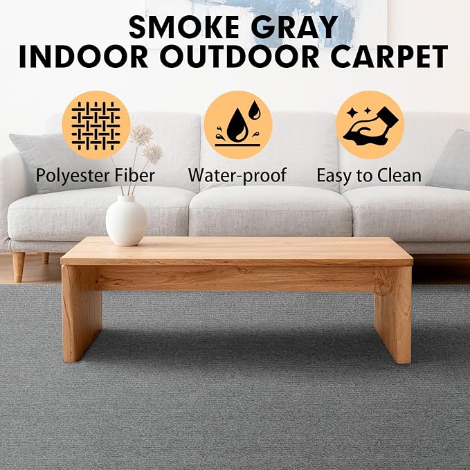 Grefinity Marine Carpet,6 FT x 23 FT Smoke Gray Indoor Outdoor Carpet 0.2" Thick Boat Rug with Water-Proof TPE Backing for Home, Patio, Porch, Deck