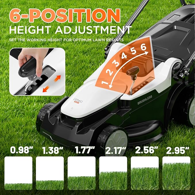 Litheli 40V (2 x 20V) 16" Electric Lawn Mower Cordless, Brushless Lawnmower with 6-Height Adjust, Portable & Lightweight Push Battery Powered Lawn Mower (2 * 4.0AH Batteries Included)