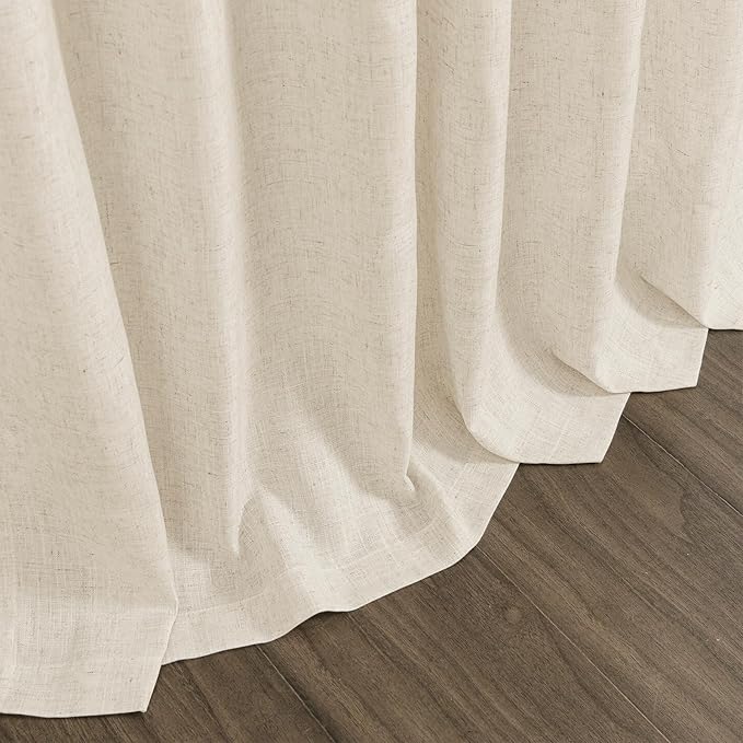 Birch Beige Linen Curtains for Living Room 100 Inches Long Light Filtering Semi Sheer Curtain Back Tab Modern Farmhouse Decor Elegant Luxury Coastal Drapes for Bedroom Dinner Room 52x100, 2 Panels