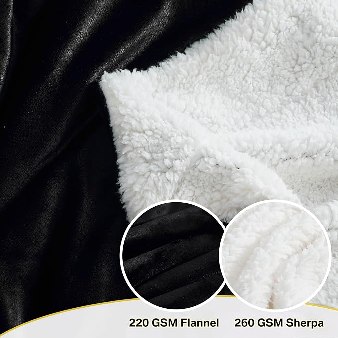 NICETOWN Black Sherpa Fleece Blanket Warm Dual Sided Fluffy Plush Super Soft Lap Blankets and Throws for Kids, Gift Throw Blankets for Women/Baby/All Season, 50 x 60 inches