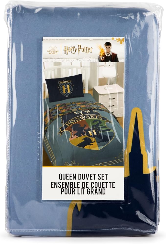 Jay Franco Duvet Cover Set – 3 Piece Comforter Cover and Sham Set, Super Soft Cozy Kids Bedding (Insert Not Included) Blue - Harry Potter, Queen