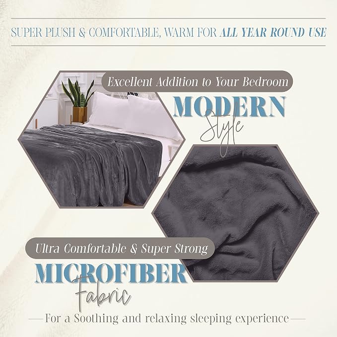 Elegant Comfort Luxury Velvety Feel Blanket, All-Season Lightweight Blanket, Ultra Plush, Soft, Cozy-Fuzzy Flannel Fleece for Couch, Sofa, Bed, Travel, Solid Design, Twin/Twin XL, Grey