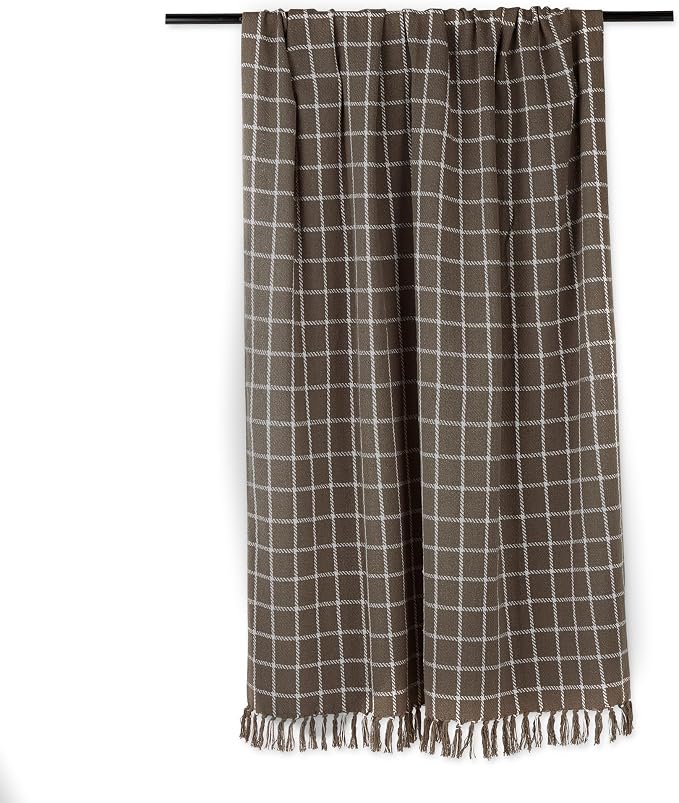 DII Transitional Checked Plaid Woven Throw, 50x60, Brown