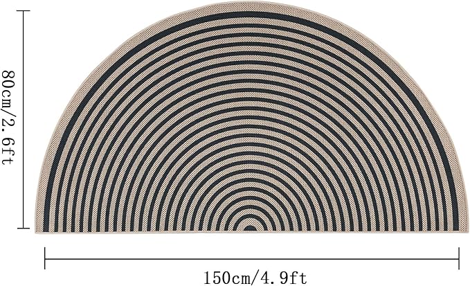 Easy Jute Rainbow Rug 2.6x5Ft Half Circle Doormat Neutral Faux Jute Carpet for Farmhouse Bedroom Entrance Balcony, Nonslip Half Round Floor Mat for Living Room Patio Kitchen, Outdoor, Black 3