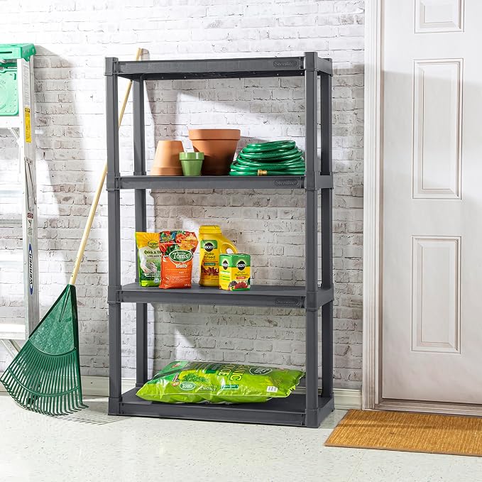 Sterilite 4 Shelf Unit, Heavy-Duty Plastic Utility Storage Rack, 3-Pack | Freestanding Shelving Organizer with 50 lb Capacity Per Shelf for Kitchen, Bathroom, Garage, Basement, Pantry & Laundry Room