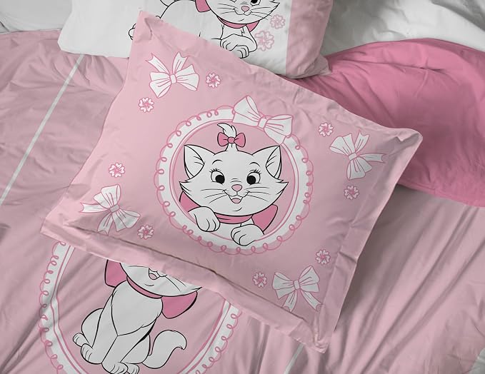 Disney Aristocats Marie Queen Comforter Set 7 Piece Kids Bedding, Pink | Bed in a Bag, Comforter Sheets Shams Pillowcases, Official Brand, Soft Microfiber, Machine Washable, Girls Gift
