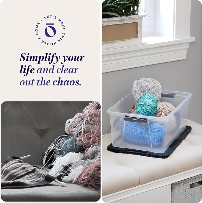 HOMZ Clear Plastic Storage Bins with Snaplock Secure Latching Lids | Easy Grip Handles | Stackable & Nestable Organizing Totes | Grey Lid | 15 Quart, Pack of 4