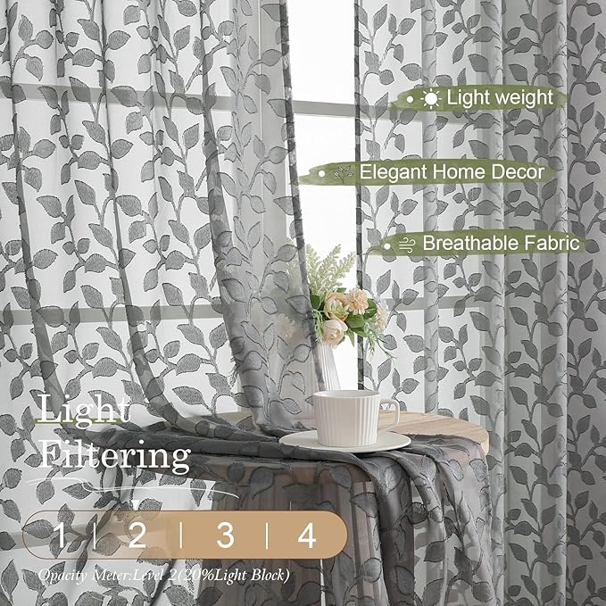 Chyhomenyc Charcoal Grey Sheer Curtains 54 Inch Length - Image 2