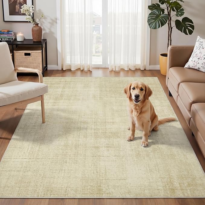 Joydeco 3x5 Area Rugs for Living Room Classic, Beige | Non Slip Machine Washable Neutral Low Pile for Bedroom Dining Room Home Office Pet & Child Friendly