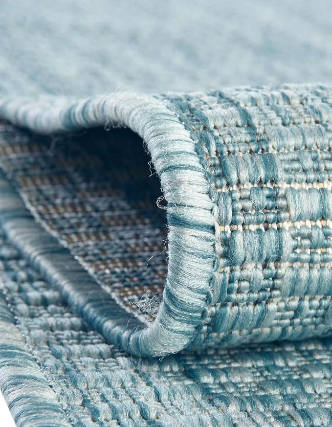 Unique Loom Collection Casual Transitional Solid Heathered Indoor/Outdoor Flatweave Area Rug (13' Round, Aquamarine/Ivory)