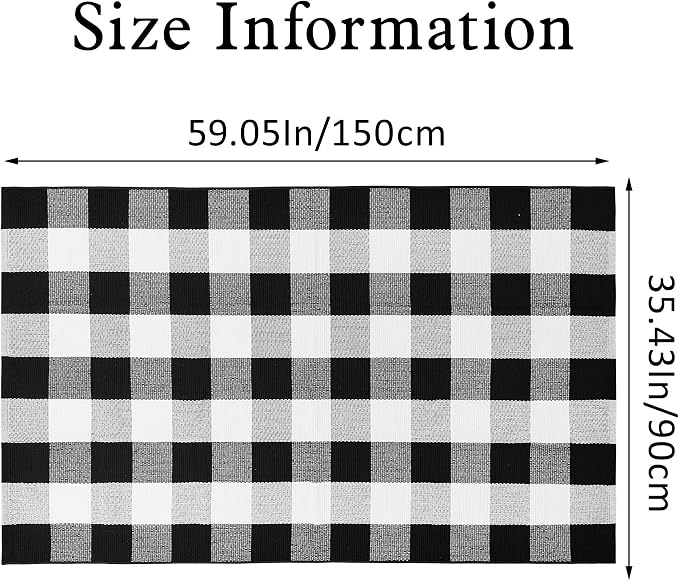 Buffalo Plaid Rug 3x5 Cotton Woven Buffalo Check Rug Black and White Checkered Outdoor Rug Washable Indoor Outdoor Area Rug Layered Front Door Mats Carpet for Farmhouse Entryway Living Room Bedroom