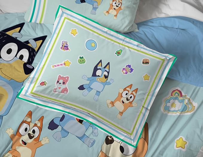 Bluey Bingo Twin Comforter Set 5 Piece Soft Kids Cartoon Bedding, Blue | Bed in a Bag, Comforter Sheets Sham Pillowcase, Official Product, Soft Microfiber, Machine Washable, Easy Care, Kids Gift