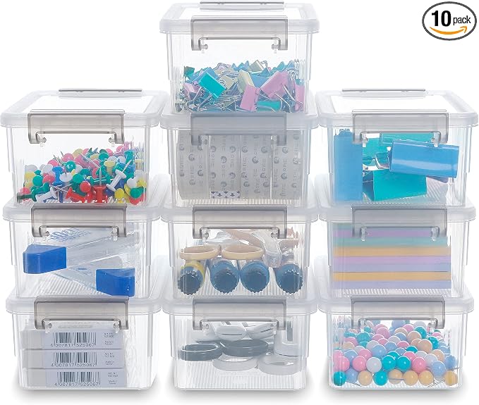 Citylife 0.53 QT 10 Packs Small Storage Bins Plastic Storage Container Stackable Box with Lids for Organizing, Clear White | Plastic Box for Beads, Buttons, Sewing Supplies, Office Supplies and Small Toys