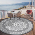 Pauwer Outdoor Rug 6ft, Waterproof Plastic Straw Camping Rug, Floral Grey | Reversible Patio Rug, UV Resistant Indoor Outdoor RV Mat Carpet For Deck, Camper, Porch, Balcony, Backyard, Picnic, Foldable