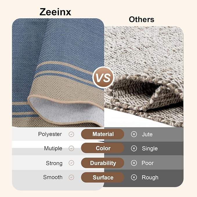 Easy Jute 3x5 Outdoor Rug Washable Non Slip Rug for Entryway Indoor Outdoor Farmhouse Neutral Scalloped Carpet for Backyard Patio Proch Living Room