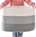 ICERZCZ Extra Large Blanket Basket Living Room, Rectangle Storage Basket, Large Woven Baskets for Storage, Cotton Rope Basket for Toys, Clothes, Gradient Grey - 25”x16”x16” (105L)