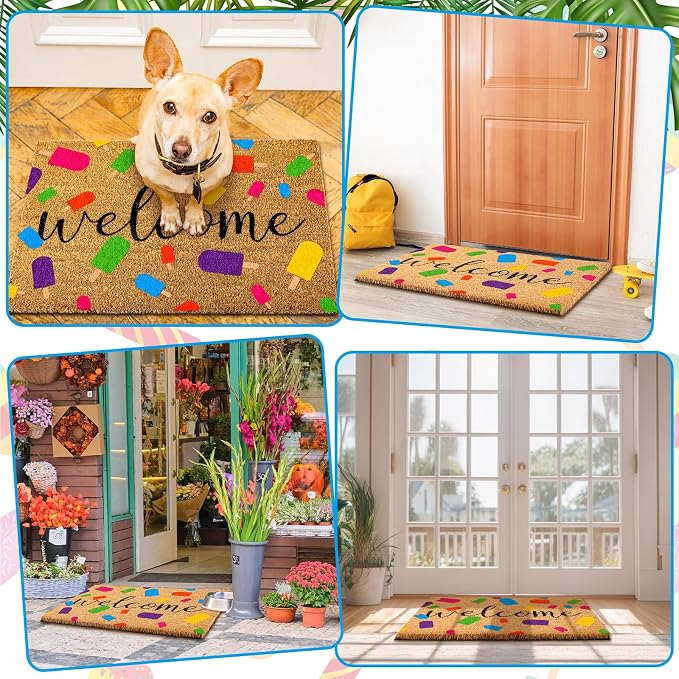 Ceenna Summer Welcome Doormat Outdoor, Colorful Ice Cream Pattern Coir Rug, Non-Slip Front Door Mat for Outdoor Indoor, Durable Entryway Mat for Porch, Patio, 16 x 28 Inch