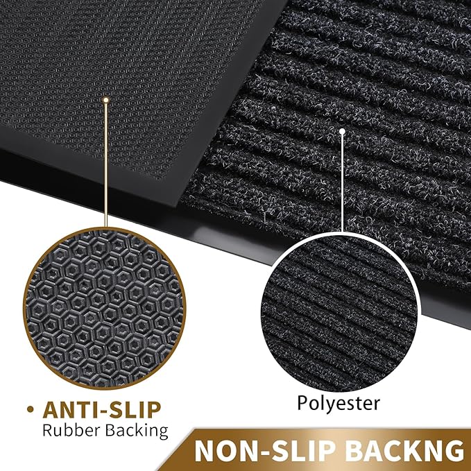 Yimobra Front Door Mat Outdoor Indoor Entrance, 100% Waterproof All-Season All Weather Doormat, Welcome Matt Outside Entry, Non Slip, Low Profile, Heavy Duty Patio Porch Floor Mat,29.5 x 17, Dark Grey
