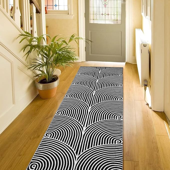 Tiffasea Black and White Runner Rug 2.7'x8' Washable Indoor Outdoor Runner | Modern Runner Rug Reversible Cotton Woven Machine Washable Runner Rug for Entryway Hallway Kitchen Bedroom Black