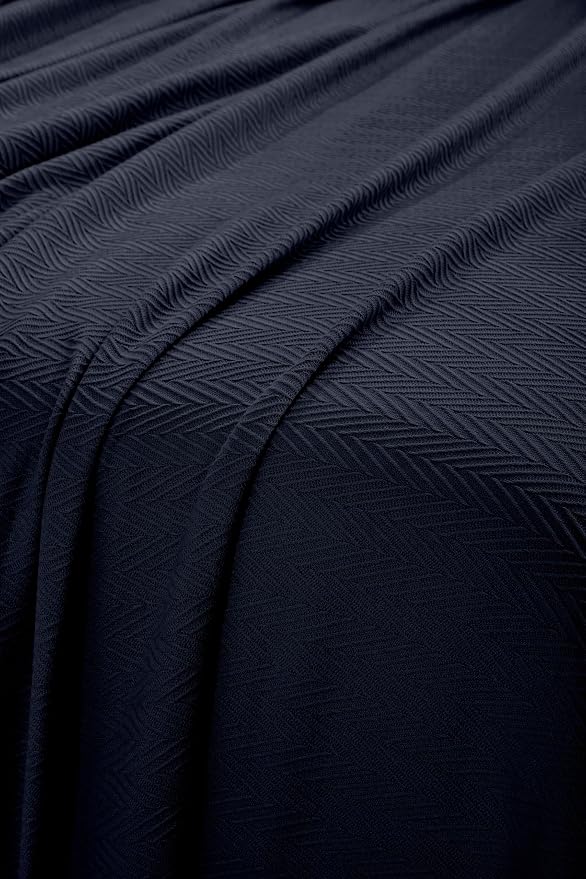 Superior Metro All-Season Cotton Blanket, Woven Blanket for Couch, Bed, Bedding, Farmhouse, Home Essentials, Cute and Cozy Bohemian Blankets, Herringbone Weave, King, Navy Blue