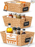 Pantry Baskets, 3 Pack Wicker Storage Baskets for Shelves, Natural | Water Hyacinth Baskets for Organizing, 3-Size Pantry Bins with Chalkboard and Marker for Shelf, Snack, Kitchen, Bathroom