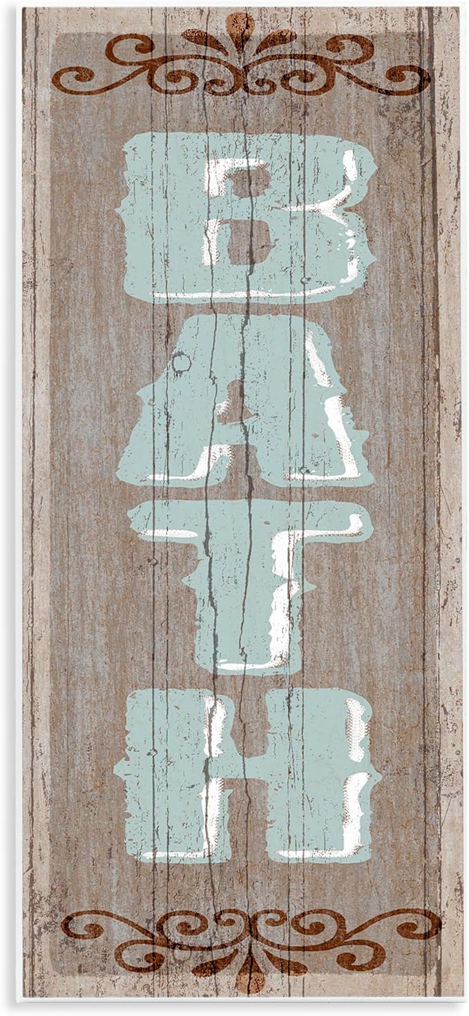 Stupell Industries 'Rustic Charm Bath Sign', Wall Plaque Art, 7 x 17 Inches, Easy to Hang and Sturdy, Made in USA, by Art Licensing Studio
