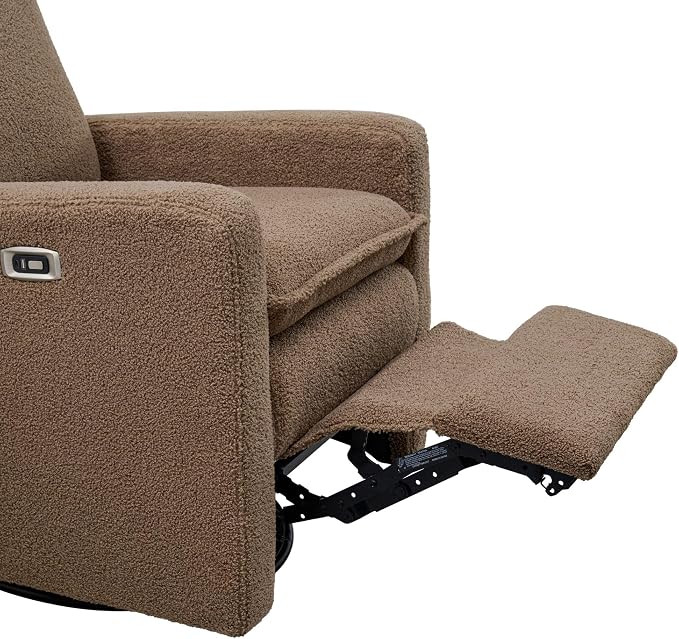 Oxford Baby Uptown Power Glider Recliner Rocking Chair 270° Swivel for Nursery and Living Room, Teddy Brown, Green Guard Gold Certified