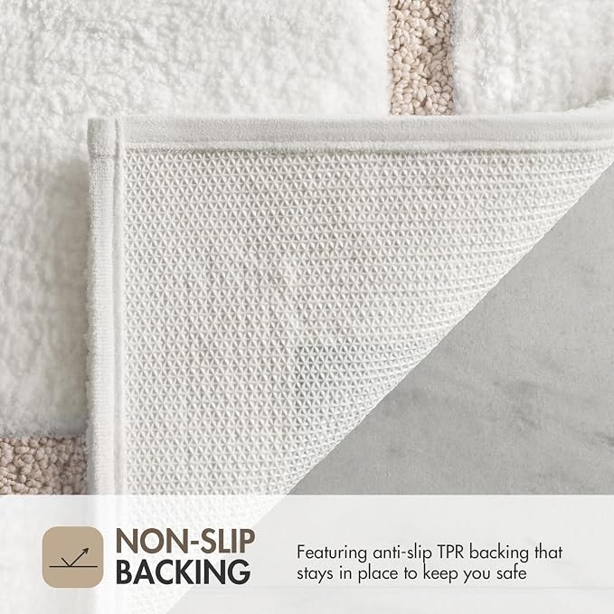 Madison Park Roan Border Tufted Bath Rug Non-Slip, 24 x 48, Beige | Microfiber, Soft Pile, Machine Washable, OEKO-TEX Certified, Plush Bathroom Mat, Non Slip TPR Backing