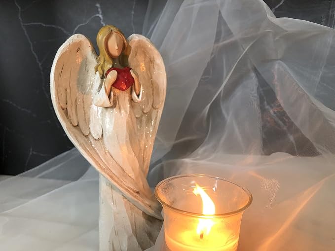 Hodao 8.75inch Resin Praying Angel Sculpture Figurine for Gifts Home Decoration Praying commemorating Angel Statue, exquisitely Carved and Hand-Painted Characters (with Hear)