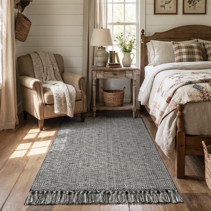 Collive 3' x 5' Indoor Outdoor Rug, Modern Farmhouse Entryway Rug Boho Porch Rugs, Grey Hand-Woven Washable Kitchen Mats Braided Front Door Mat for Patio Bedside Nursery Decor