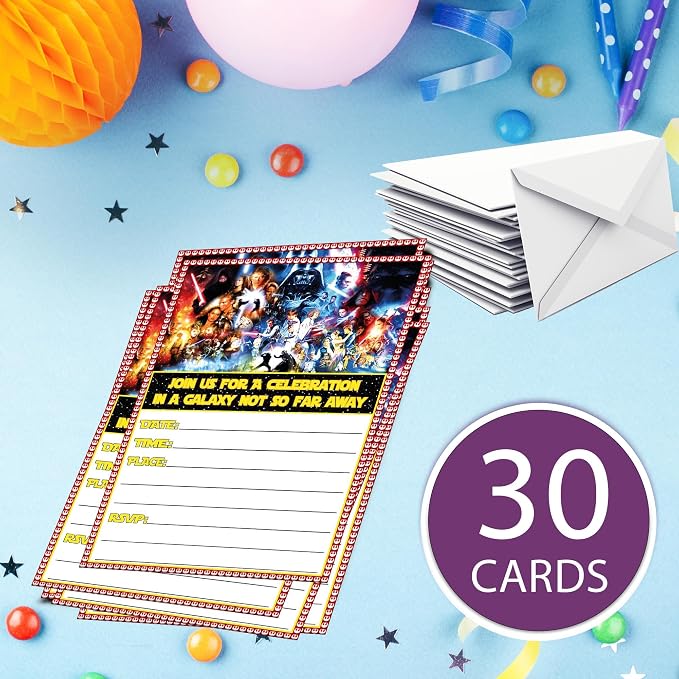 Set of 30 Galactic Adventure-Themed Happy Birthday Invitation Cards – Lightweight (230g), Postcard Style Invites for the Perfect Party Pack