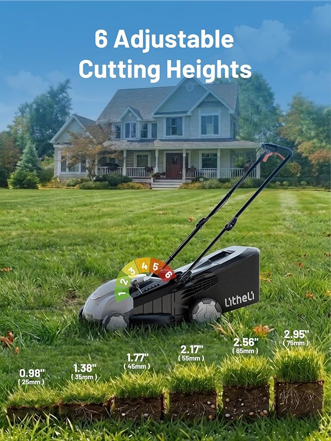 Litheli 40V Lawn Mower 18" Electric Self Propelled, Lightweight Cordless Lawn Mower Brushless with 6-Position Height Adjustment,20V 4.0Ah Battery