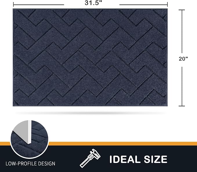 PURRUGS Dirt Trapping Door Mat 20" x 31.5", Non-Slip Machine Washable Entry Rug, Dog Doormat, Indoor Front Door Mat, Super Absorbent Entryway Rug for Muddy Shoes & Paws, Navy Blue