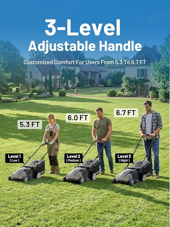 Litheli Electric Lawn Mower Cordless 16", Grass Cutter Machine for 3200 Sq. Ft, 2 in 1 Bagging/Mulching, Brushless Motor, 6 Cutting Heights, Includes 2 * 5.0 Ah Battery and Charger