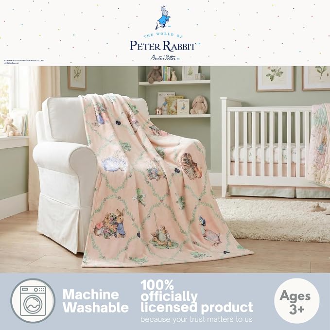 Peter Rabbit & Friends Book Spring Kids Bedding Super Soft Cozy Throw, 46 in x 60 in, (Officially Licensed Product) by Franco
