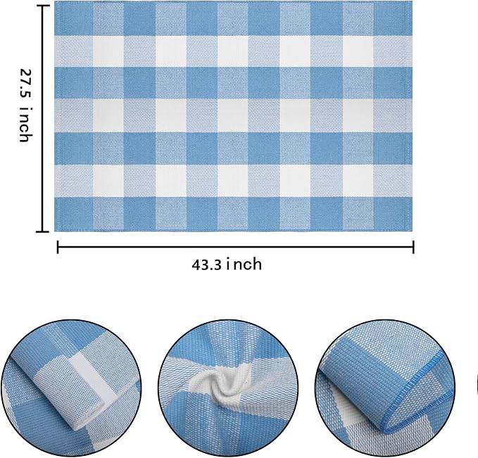 Blue and White Layered Doormat 27.5''x 43.3''Buffalo Plaid Outdoor Rug Cotton Woven Washable Farmhouse Door Mats Outdoor for Hello/Welcome Mat,Entryway,Bedroom,Patio