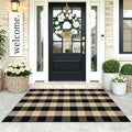 KOZYFLY Buffalo Plaid Area Rugs 3x5 ft Brown and Black Washable Front Door Mat Woven Cotton Indoor Outdoor Rug for Front Porch Kitchen Entryway Patio Farmhouse Checkered Doormat