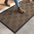 DEXI Front Door Mat Outside Entrance, 17x30 Heavy Duty Entry Doormat Dirt Trapper with Rubber Back, Non Slip Low Profile Floor Mats for Entryway Exterior Patio, Checkered Brown